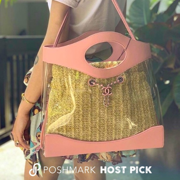 ✧ CHANEL pink leather, PVC & straw tote bag - Picture 14 of 14